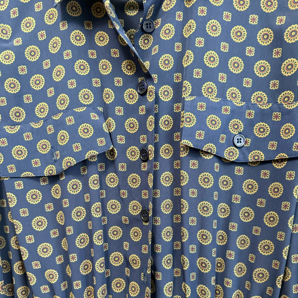 Appleseed's Navy and gold Long Sleeve Dress pleated skirt button front classy 8P - Picture 6 of 7